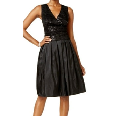 Taffeta A-line Floor - SLNY NEW Black Womens Size 12 V-Neck Sequin Taffeta Pleated Dress