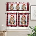 thumbnail image 2 of Christmas Cat Kitchen Curtains and Valances Set, with Christmas Hat Red Black Plaid Rod Pocket Window Valance 18 Inch Window Curtain Panels for Living Room Bedroom Laundry, 27.5x24in, 3 Pieces, 2 of 7