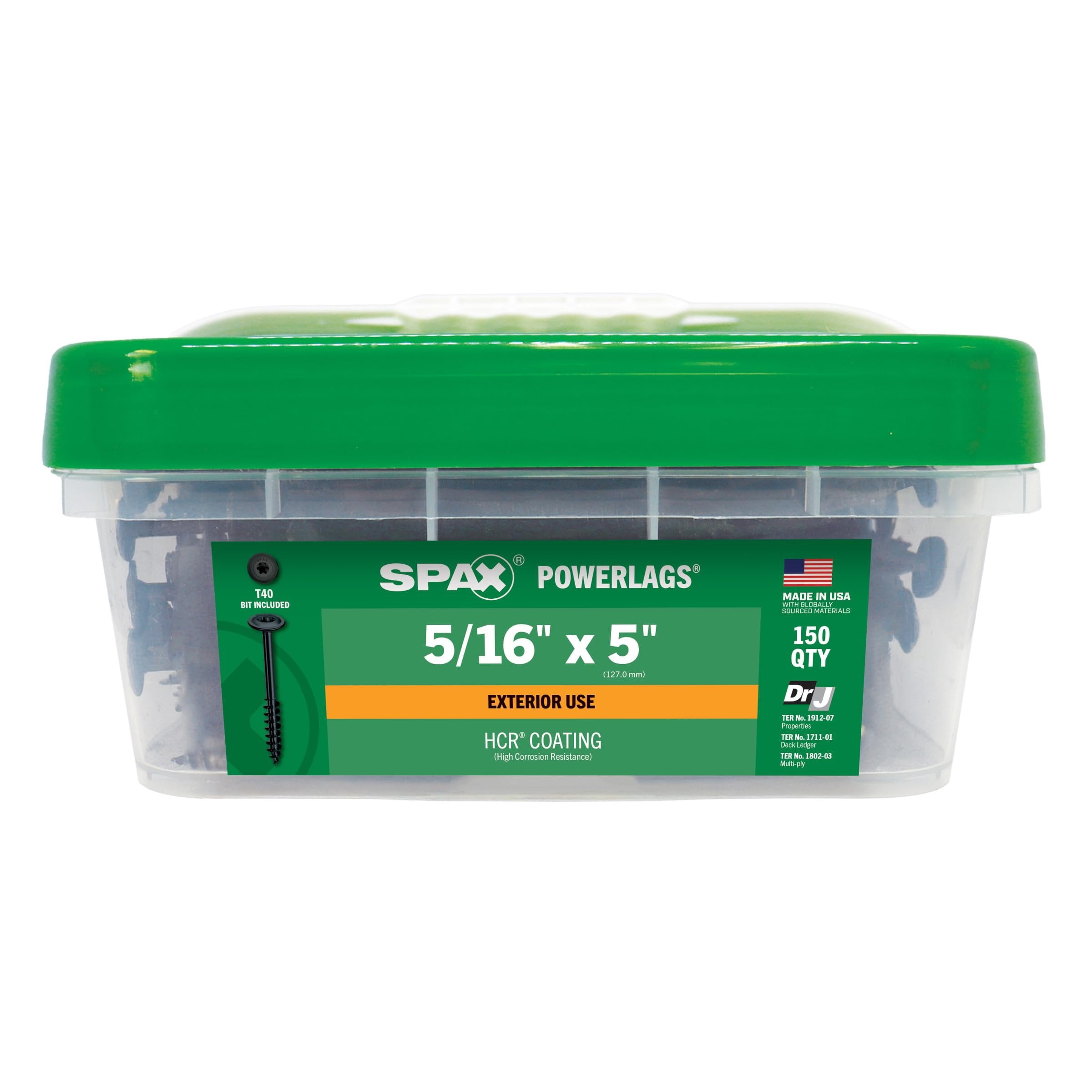 SPAX 5/16" x 5" Exterior Structural Wood Lag Screws Powerlags Washer Head T-Star 150 EA Bulk Mini Bit Included Heavy Duty Rust Resistant