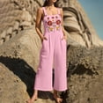 thumbnail image 6 of FchengtaiS Summer Boho Jumpsuit Women Floral Embroidered Sleeveless Rompers Casual Loose Wide Leg Overalls With Pockets, 6 of 7