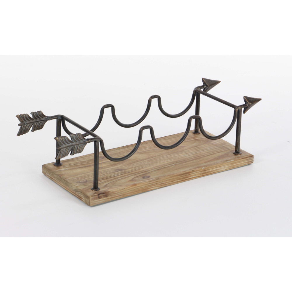 Arrow Shaped Wood Metal Wine Holder