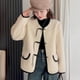 thumbnail image 4 of Abrigos de felpa para mujer, cárdigans de cuello redondo y manga larga de polar, chaquetas casuales vintage de pelo de cordero, abrigos holgados de un solo pecho para mujer, 4 of 4