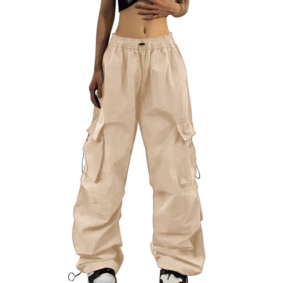 Women's Wide Leg Pants Elastic High Waist Cargo Multiple Pockets Jogger Y2K Pant Stretch Dress Casual Flowy Palazzo Pants Women