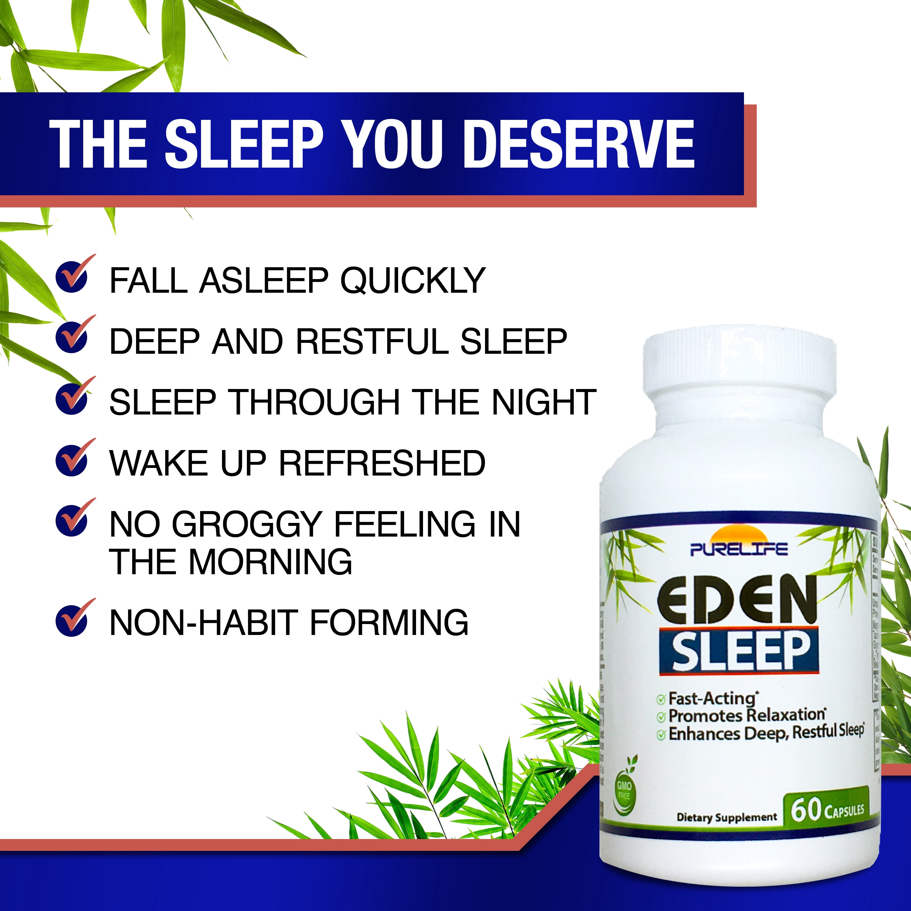 PureLife Eden Sleep Support, Fast and Restful Sleep (60 Capsules)