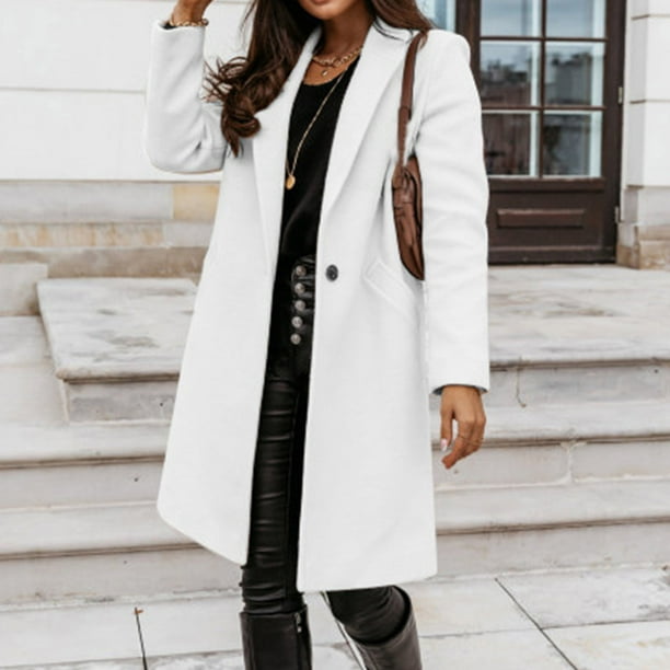 DNDKILG Womens Plus Size Wool Blend Single Breasted Elegant Winter Long Notch Lapel Coat