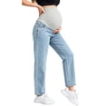 thumbnail image 2 of YUANxueke Maternity Jeans for Women Straight Wide Leg Pregnancy Denim Pants Over The Belly Stretchy Jeans,Light Blue,XXL, 2 of 6