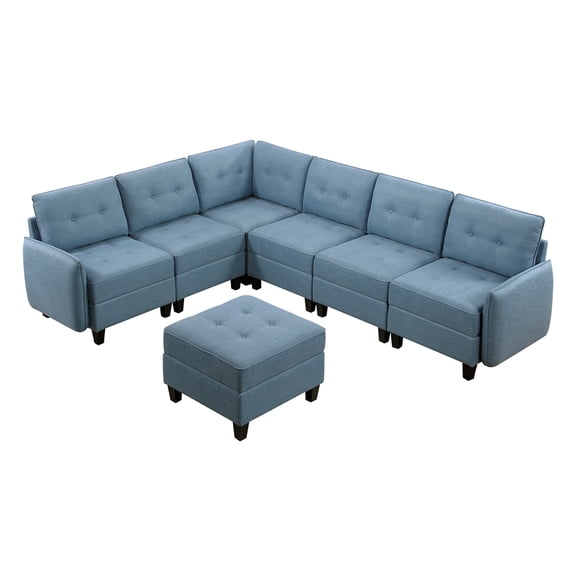 Lexicon Garren Textured 7-Piece Sectional with Storage and Ottoman in Blue