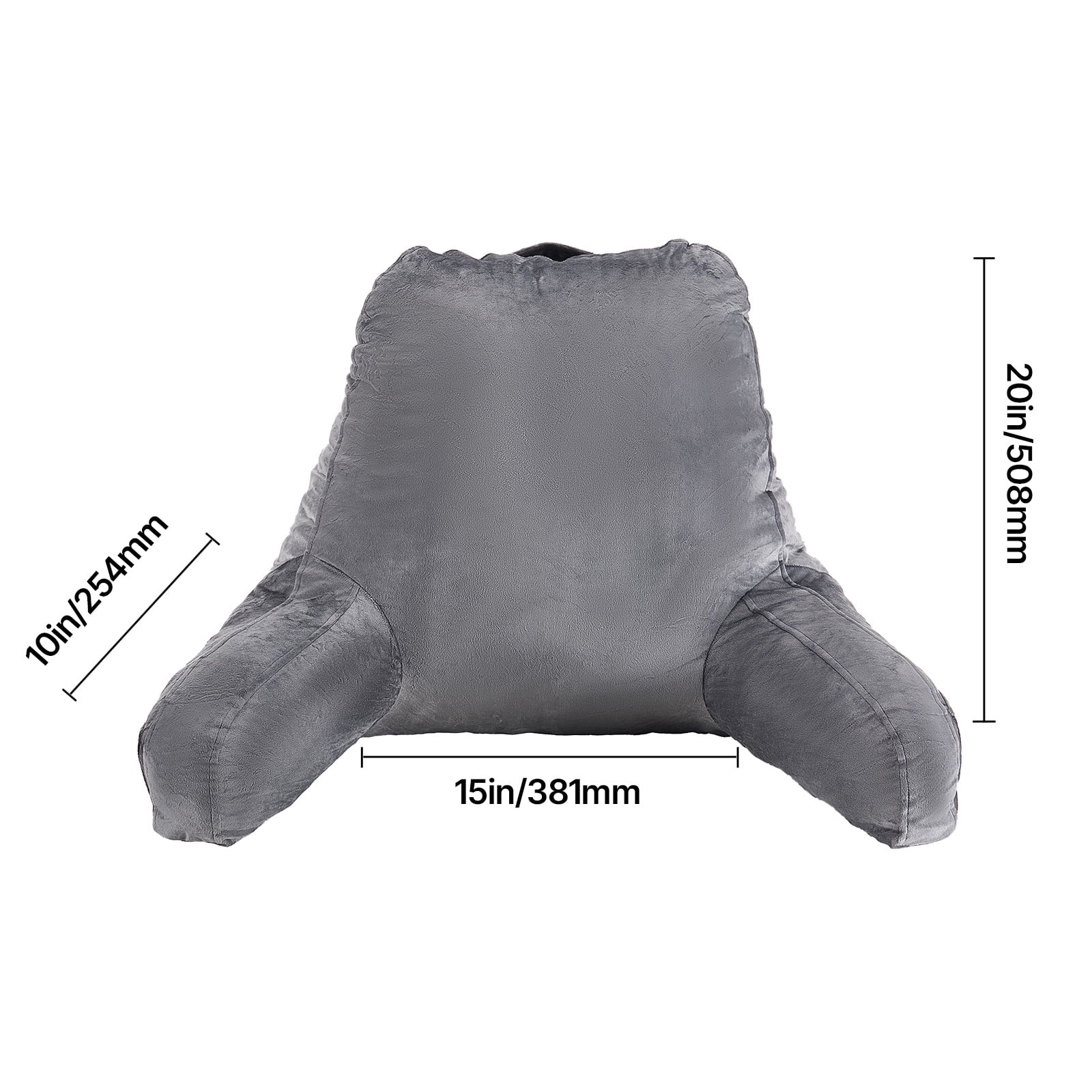 Reading Pillow, Standard Size Pillow with Shredded Memory Foam, Back Pillow with 3 Pockets and Washable Short Velvet Cloth, Top with Handle, for Watching TV, Reading, Gaming, Resting