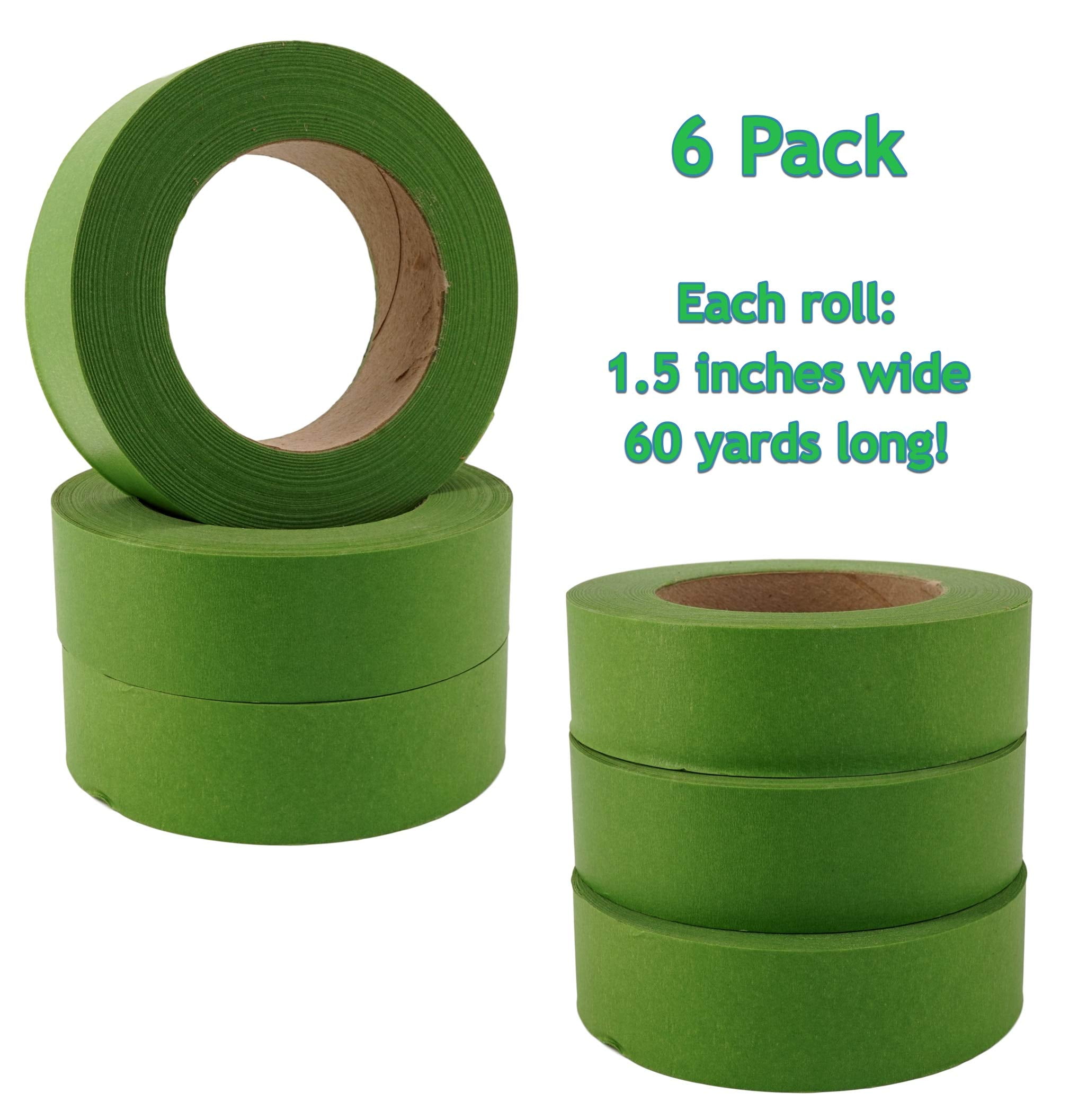 6 Rolls Painter's Tape (1.5 in x 60 Yards) Color Frog Green, Made in
