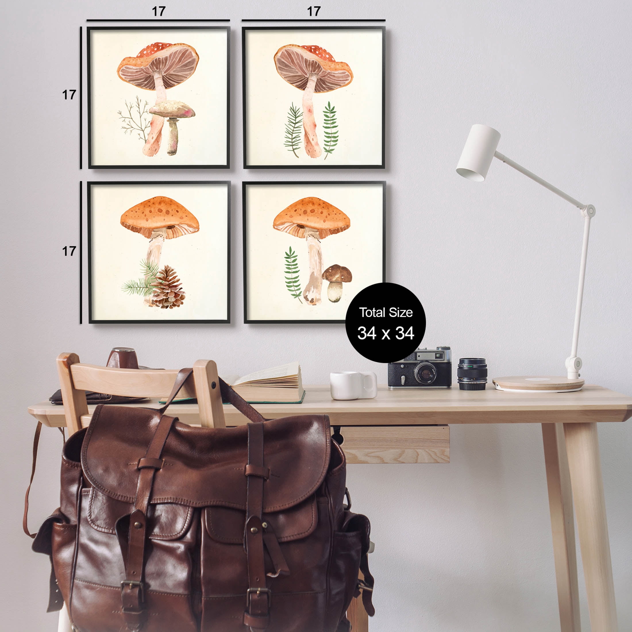 Woodland Mushroom Botanical Sprouts Botanical & Floral Graphic Art Black Framed Art Print Wall Art, Set of 4
