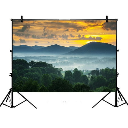 Image of PHFZK 7x5ft Green Forest Backdrops Fog Landscape with Mountains at Sunset Carolina Photography Backdrops Polyester Photo Background Studio Props