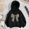 thumbnail image 6 of Girls' Leopard Bow Graphic Pullover Hooded Sweatshirt, Long Sleeve Relaxed‑Fit Kids Hoodie, Casual Printed Tops for Daily Play and Cool‑Weather Outdoor Activities Black 7-8T, 6 of 7