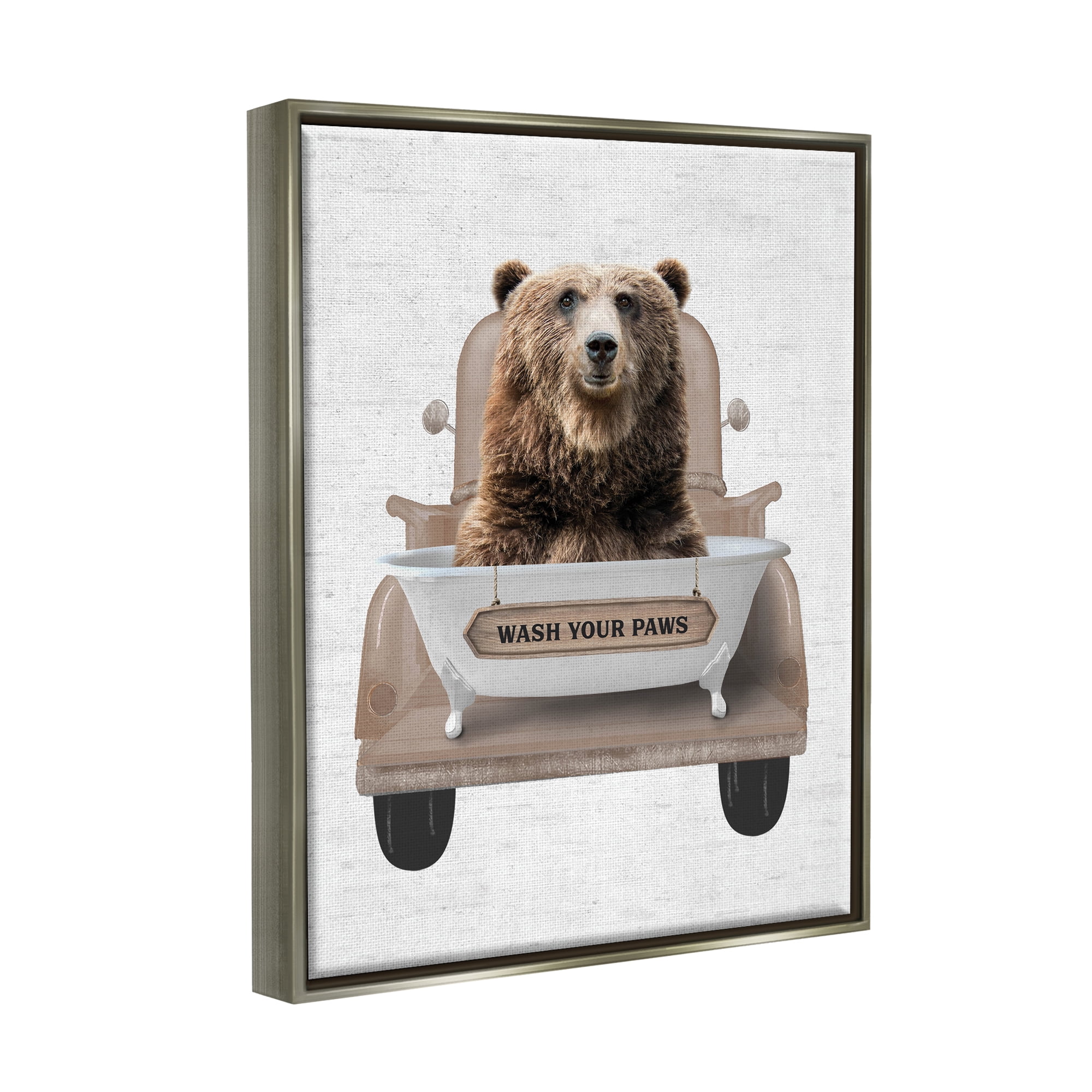 Stupell Industries Wash Your Paws Bear Animals & Insects Painting Gray Floater Framed Art Print Wall Art, 17 x 21
