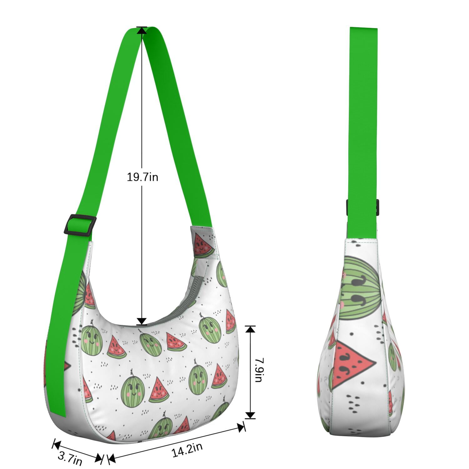 Watermelon Lovers Cute Print Hobo Purse for Women, Summer Fruit Crossbody Tote, Lightweight Water-Resistant Shoulder Bag, Tropical Sunshine Beach Design