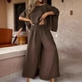 thumbnail image 2 of Ashirexll Vacation Outfits for Women, Two Piece Sets for Women, Casual Loose Round Neck Off Shoulder Top and Pant Set, 2 of 6
