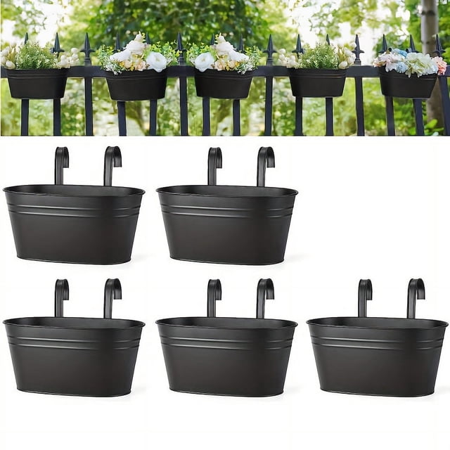 3/5pcs, Black Metal Iron Hanging Flower Pots For Hanging Buckets And Flower Pots On