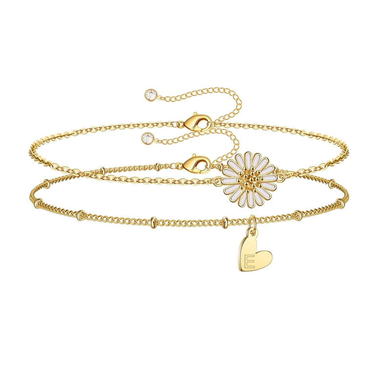 TINGN Anklets for Women Initial Anklet 2pcs Layered Letter Daisy