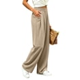 thumbnail image 2 of ABSUYY Womens High Waist Wide Leg Sweatpants, Loose Fit Lounge Pants with Pockets, Comfy Pull-On Trousers, Khaki,Size 2XL, 2 of 7