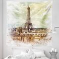 thumbnail image 1 of Vintage Tapestry, Pastel Watercolor Style Print Vintage Eiffel Tower Skyline Parisian Theme Art, Fabric Wall Hanging Decor for Bedroom Living Room Dorm, 5 Sizes, Brown Beige, by Ambesonne, 1 of 1