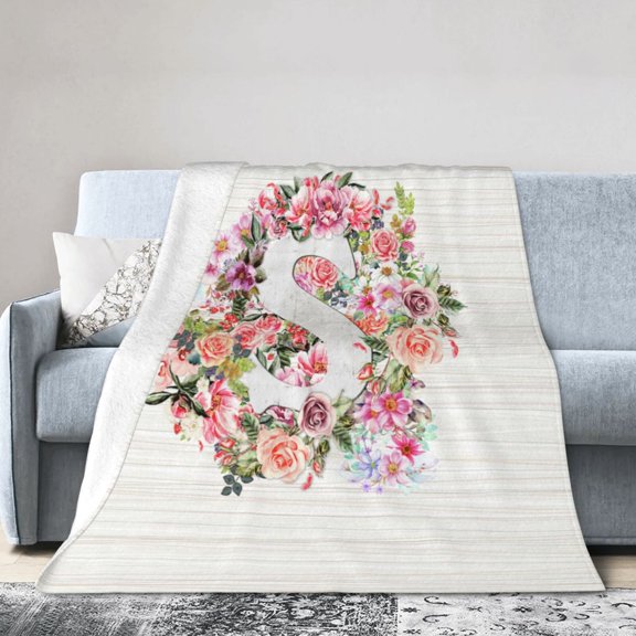 Wijzvio Letter S Flower Graphic Throw Blanket Soft Fuzzy Fleece Blanket For Couch Bed Living Room Decoration 40"X30"