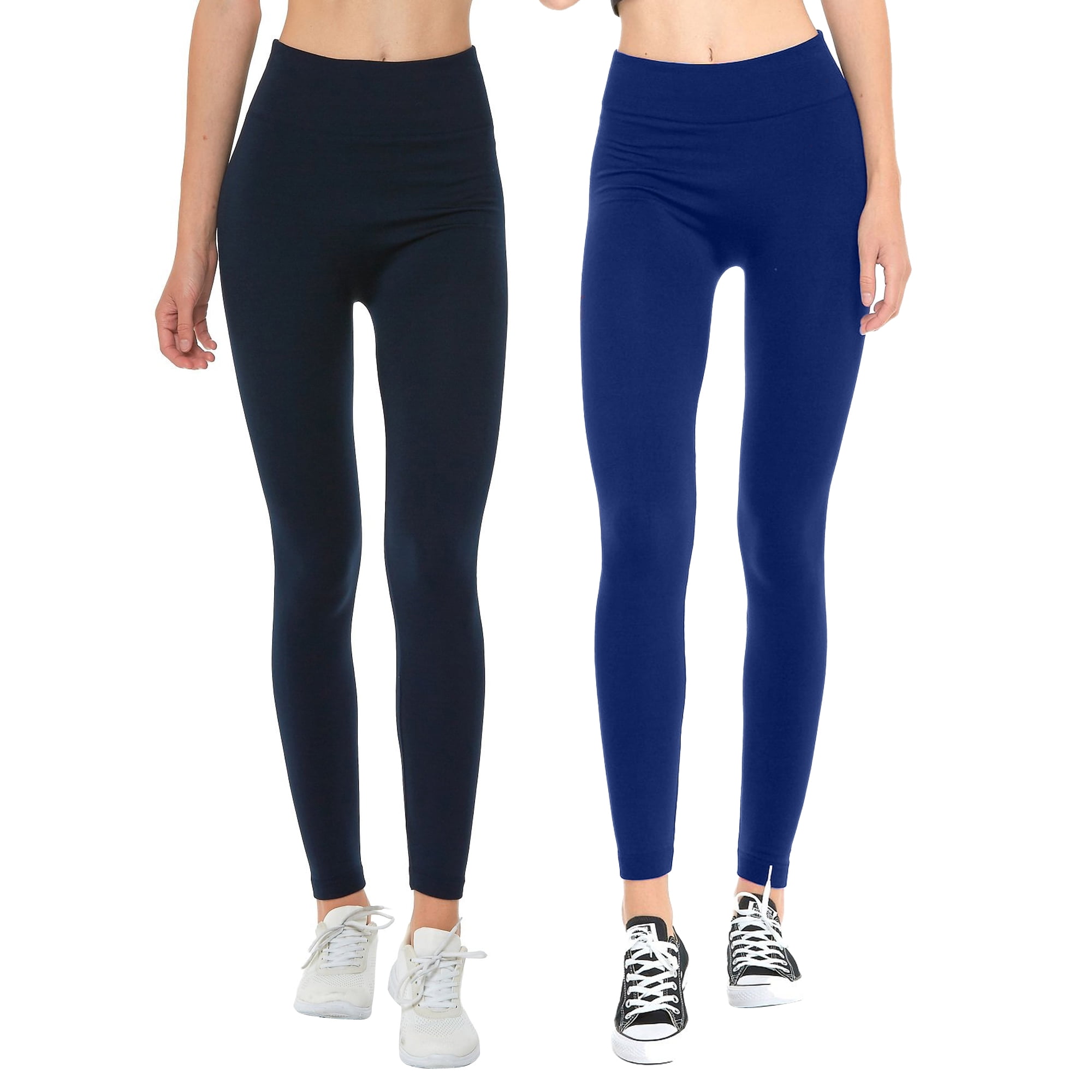 Women & Plus Seamless High Waist Fleece Lined Warm Leggings (Navy/Royal