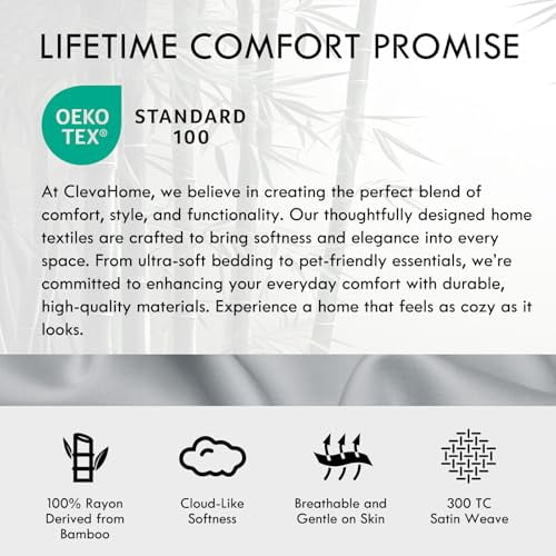 ClevaHome 4-Piece Queen Bamboo Bed Sheet Set, 100% Organic Cooling Fabric, 16" Deep Pocket, Silver