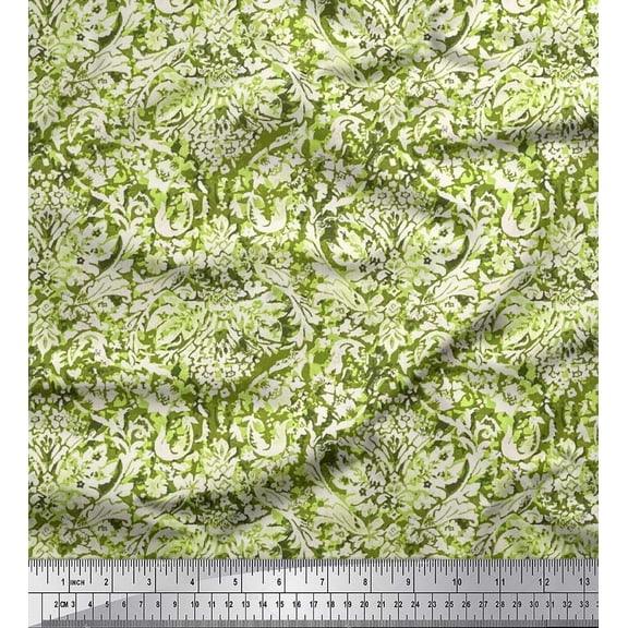 Soimoi Rayon Fabric Leaves & Floral Batik Printed Fabric 1 Yard 42 Inch Wide