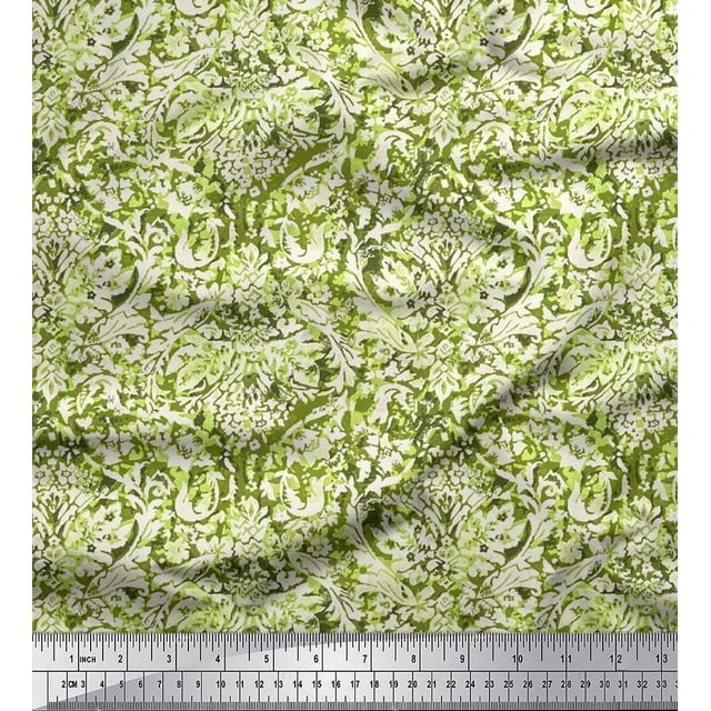 Soimoi Tissu Satin Modal Feuilles & Floral Batik Imprimé 1 Yard 42 Pouces de Large