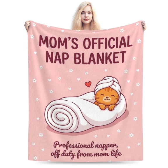 Best Mom Ever Nap Blanket, Pink Floral Cat Burrito Throw, Humorous Flannel Relaxation Gift 50×40