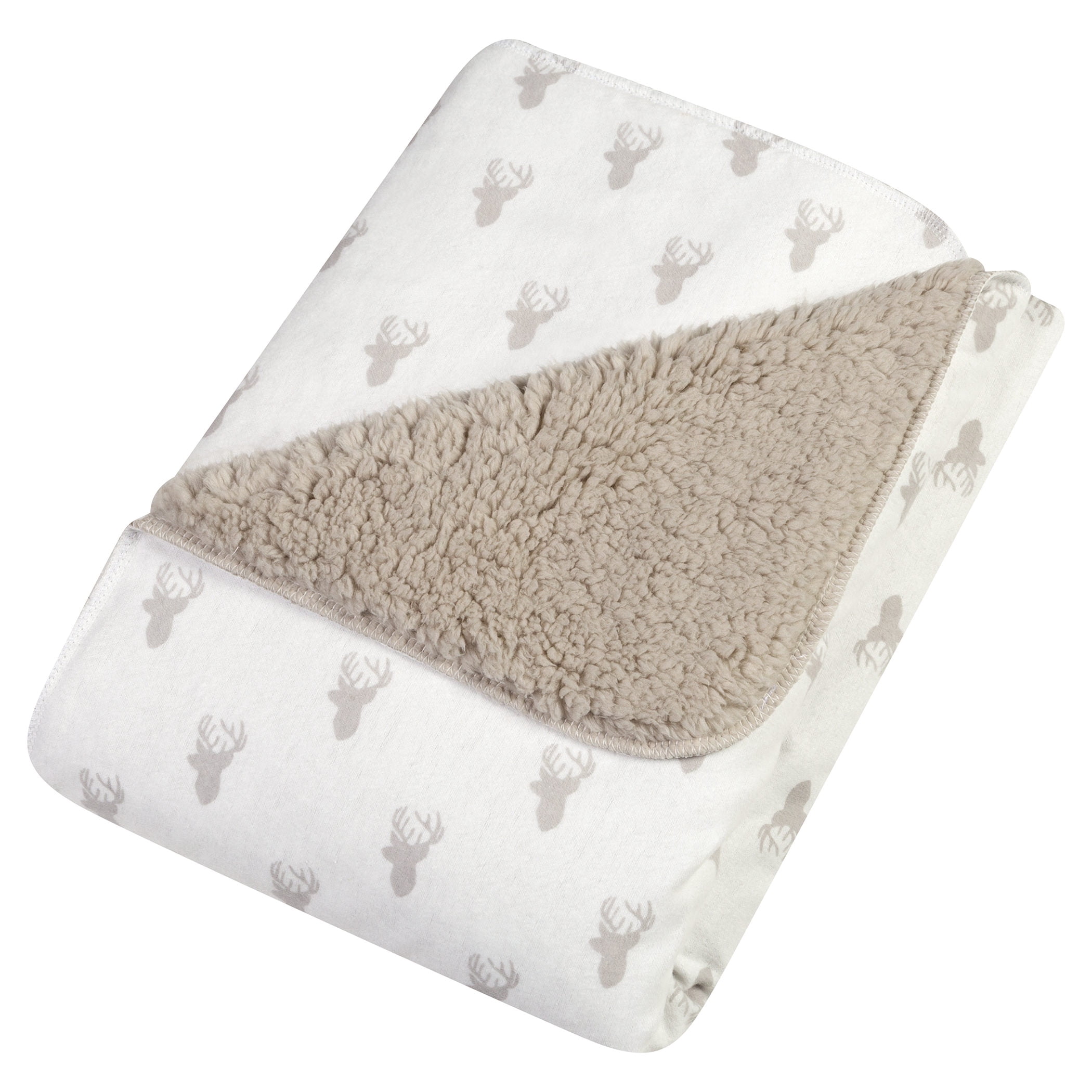 Gray Stag Head Flannel and Faux Shearling Blanket