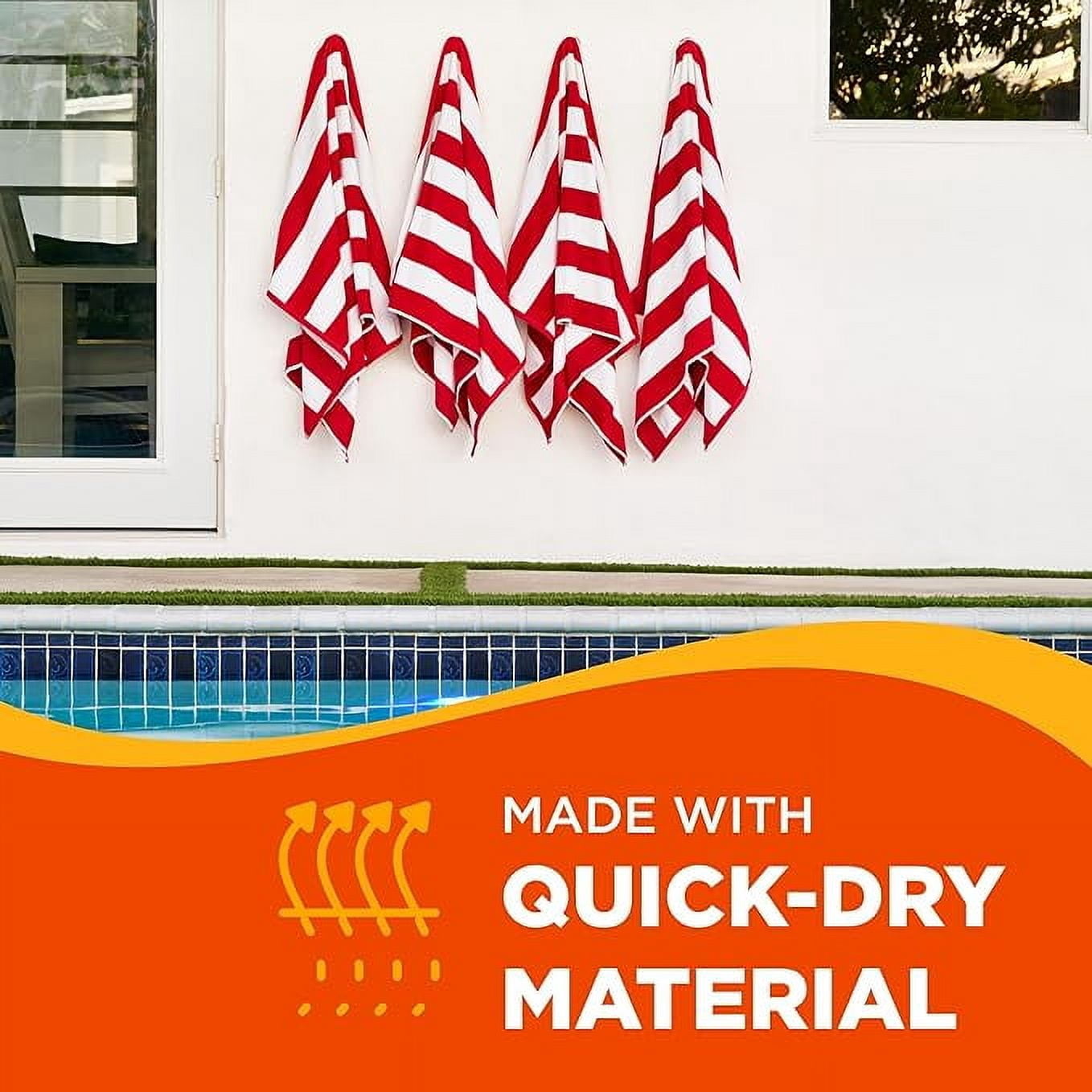 Kaufman - 32" x 62" Red Joey Velour Cabana Stripe Multicolor Beach Towel, 4-Pack, 100% U.S.A. Cotton