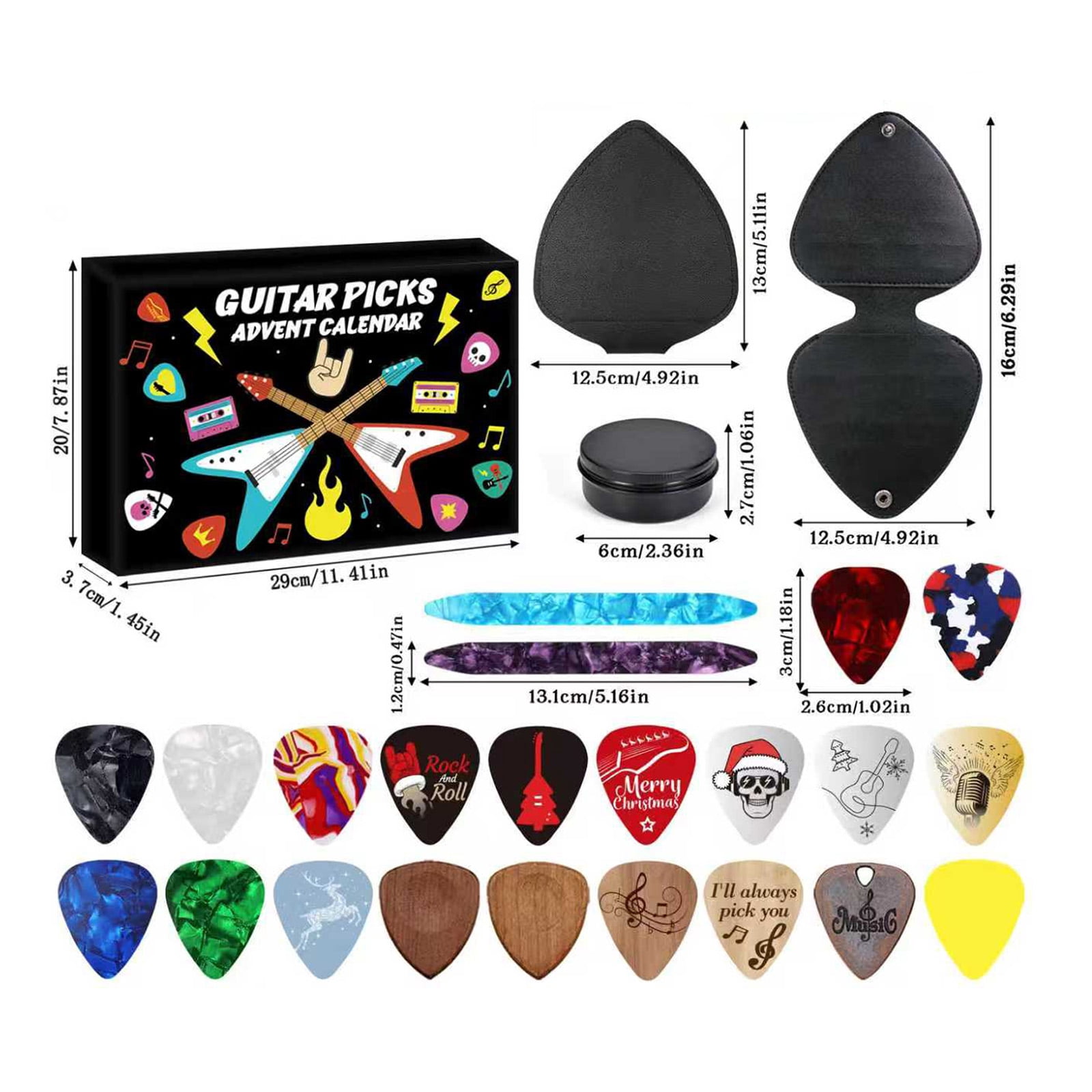 ZZAIXHL Guitar Pick Holder Case Bag with 24pcs Acoustic Guitar Colorful Picks, Variety Pack Mixed Thickness Picks 0.46mm/ 0.71mm/ 0.96mm + Little Picks Holder Set