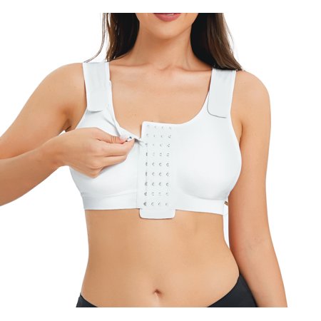 

Eleady Post Surgery Everyday Bras for Womens Wirefree Front Closure Mastectomy Support Bra with Adjustable Straps (White Medium)