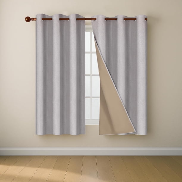 Cortinas Blackout Look Lino para Recámara y Sala – Cortinas Largas 160 x 107 cm – Cortina Black out Térmica Aislante y Antiruido – 2 Paneles para Ventanas (Gris)
