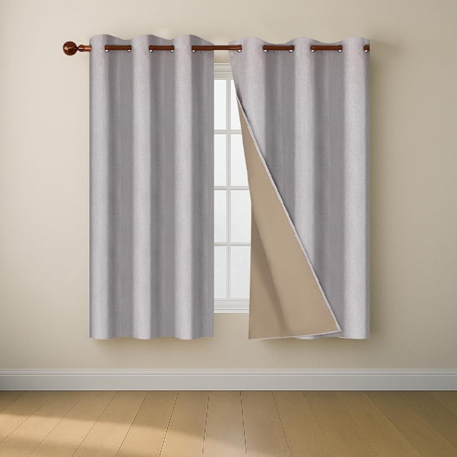 Cortinas Blackout Look Lino para Recámara y Sala – Cortinas Largas 160 x 107 cm – Cortina Black out Térmica Aislante y Antiruido – 2 Paneles para Ventanas (Gris)