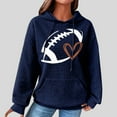 thumbnail image 2 of felwors Women's Oversized Waffle Knit Hoodie with Football & Heart Graphic - Casual Kangaroo Pocket Sweatshirt Blue, XXL, 2 of 5
