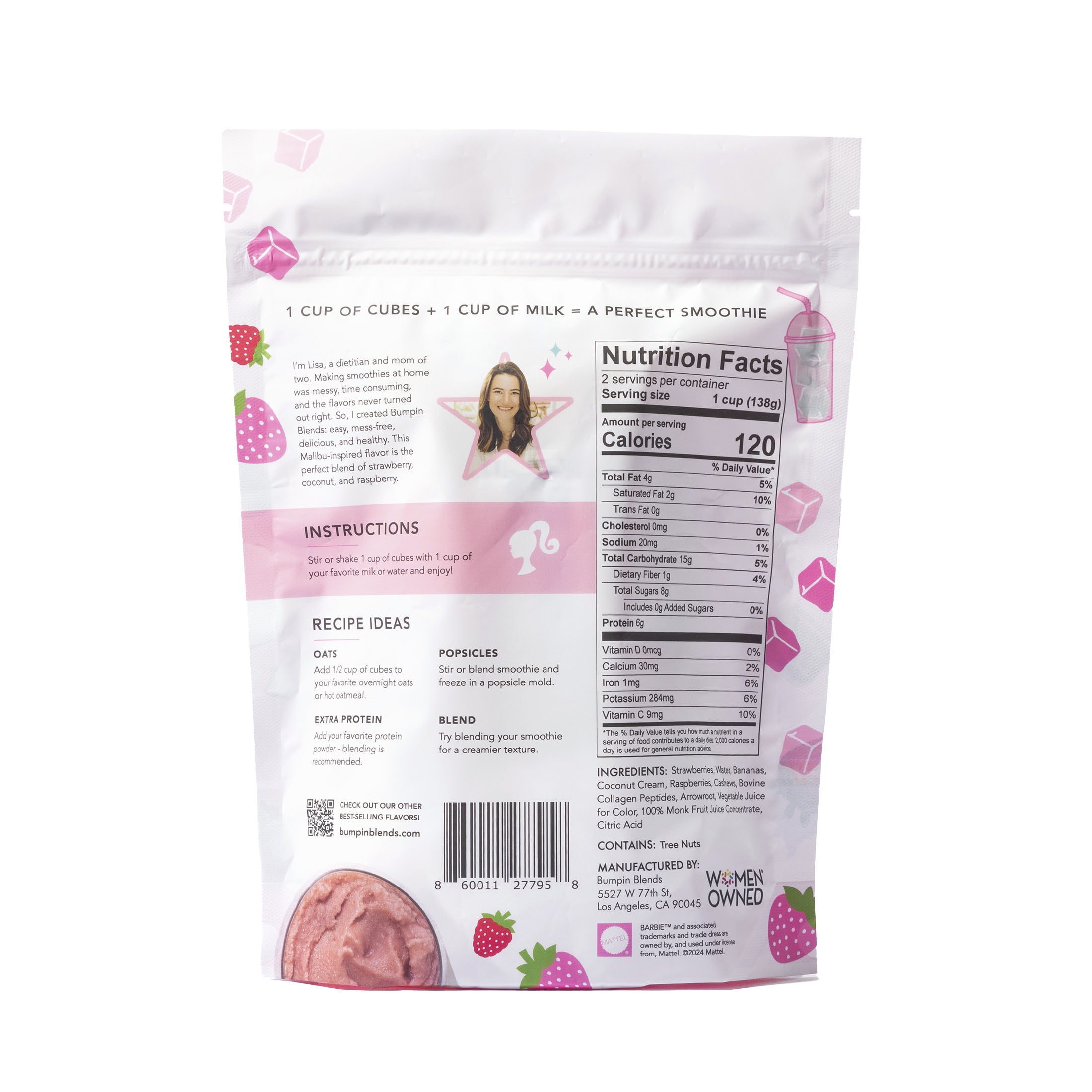 Bumpin Blends Barbie, Supports Skin Vitality, Strawberry Dream, Smoothie Cubes,  10 oz, 2-4 Servings