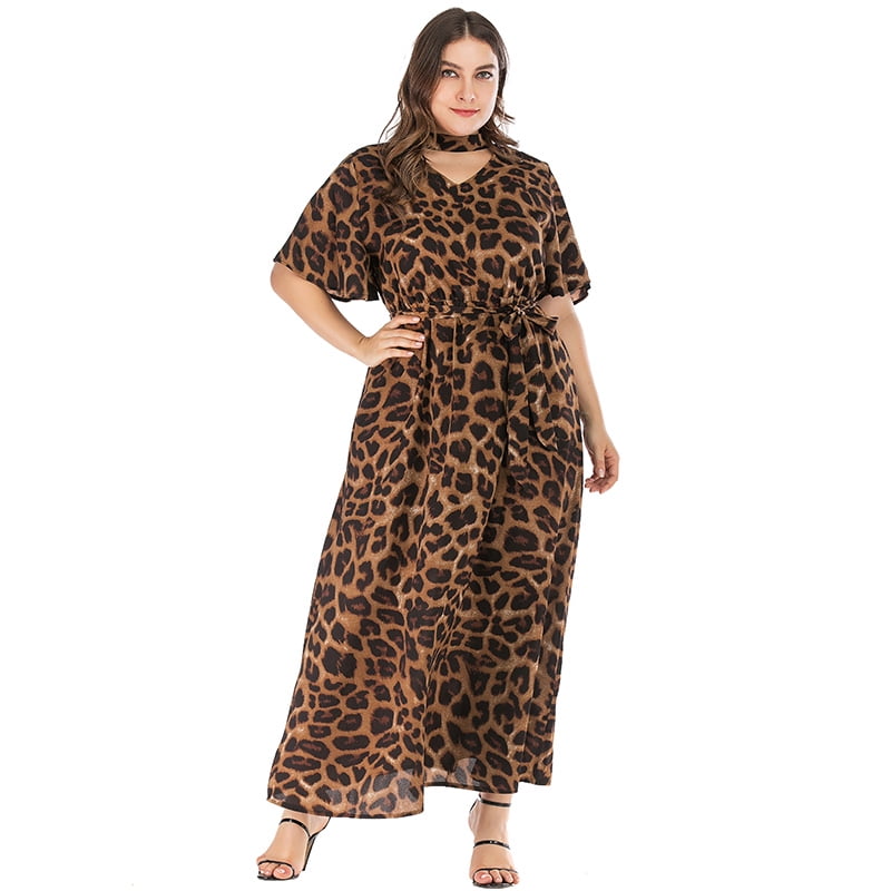 Dress Leopard Print Choker V Neck 