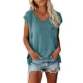 thumbnail image 2 of Blue Women's Short Sleeve T-shirt, Short Sleeves V Neck Plain Color Soft Loose Fitting Summer T Shirts Women,Women's Short sleeve T-shirt S, 2 of 6