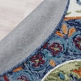 thumbnail image 4 of Laddha Home Designs 4' Blue and Orange Floral Mosaic Hand Tufted Round Wool Area Throw Rug, 4 of 7