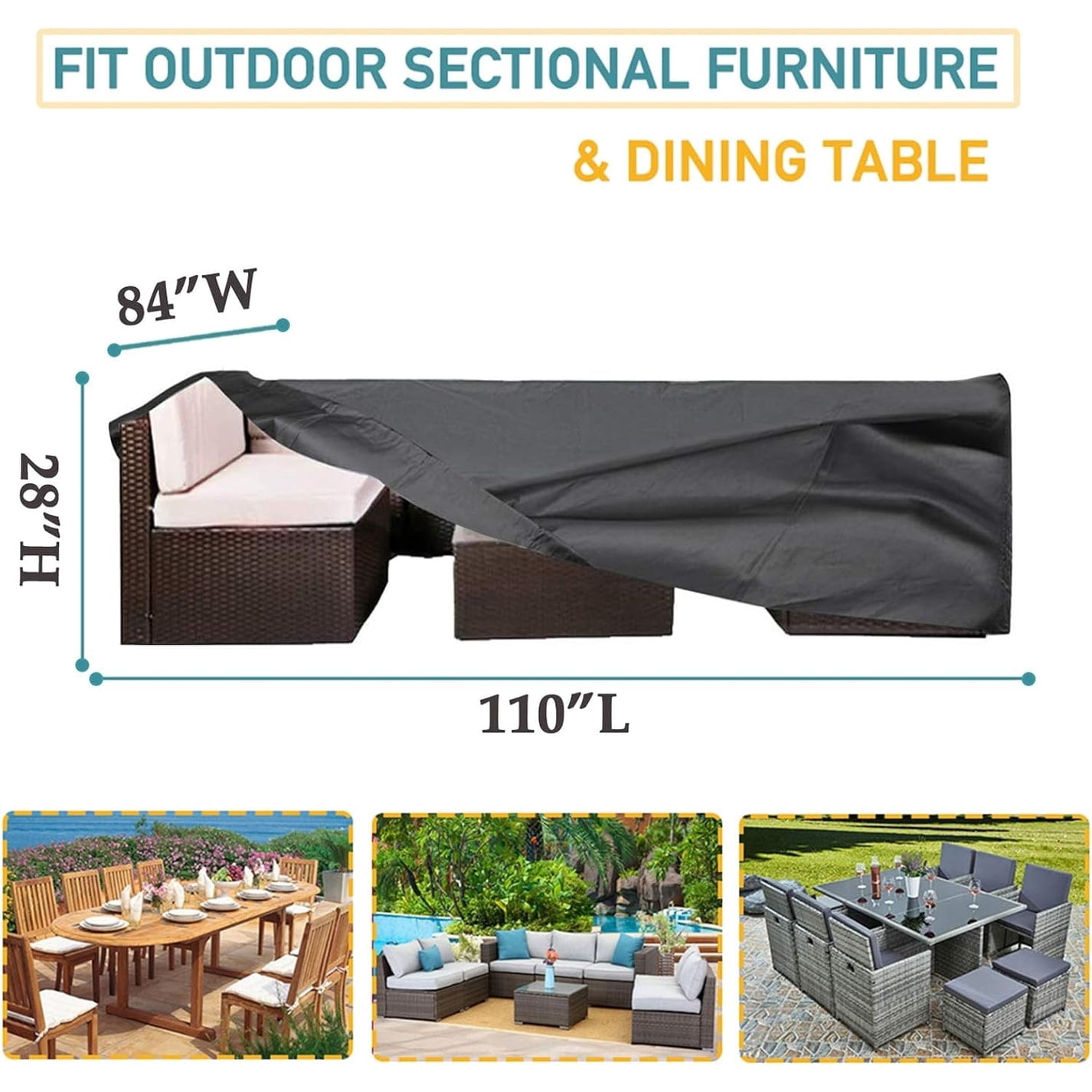 Heavy Duty Patio Furniture Cover Waterproof & Wind-Resistant 110"x84"x28"
