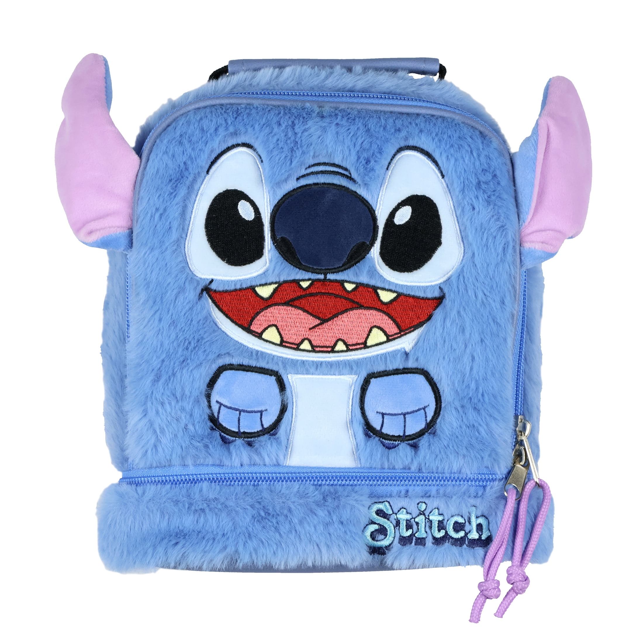 Disney Lilo & Stitch Lunch Tote Furry Stitch with Embroidered Face and 3D Ears Dual Compartment Insulated Lunch Bag 10"