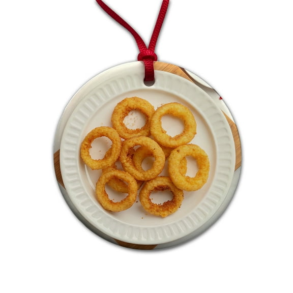 Onion Rings Plate Snack Christmas Tree Holiday Round Ceramic Ornament