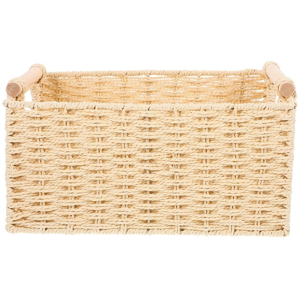 Cesta de almacenamiento de escritorio, cesta tejida con asa, cesta organizadora, cesta para artículos diversos del hogar