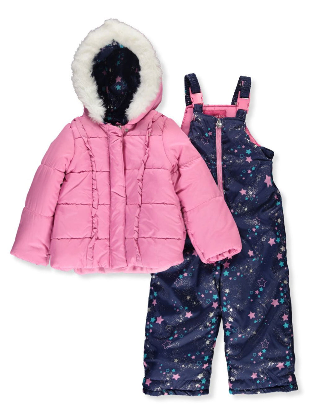 London Fog Little Girls 2-Piece Bib Snowsuit with Puffer Jacket