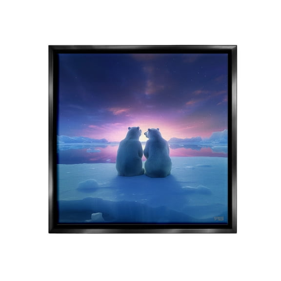 Stupell Industries Polar Bears at Sunset Animals & Insects Painting Black Floater Framed Canvas Art Print Wall Art, 18 x 18