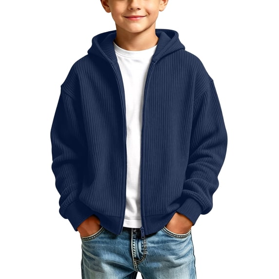 Nugftut Sweatshirts for Boys Corduroy Full-Zip Hooded Long Sleeve Sweatshirts Size 3-4 Navy