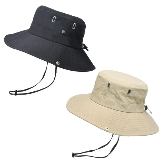 JSEMOY 2Pcs Sun Hats for Women Men ,Bucket Hat Wide Brim Boonie ,Hat Foldable UV Protection for Fishing Hiking Camping(Black Khaki)