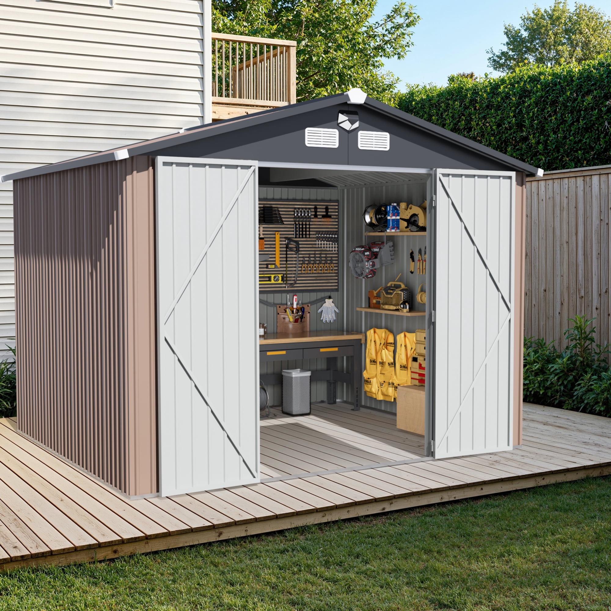 10 ft. W x 12 ft. D Outdoor Metal Tool Storage Shed with Led Light & Air Vents