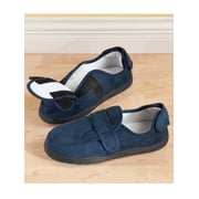 Plush Memory Foam Slippers, Adjustable for Custom Fit, 100% Polyester, Sturdy Rubber Soles, Unisex - Navy Blue, Medium